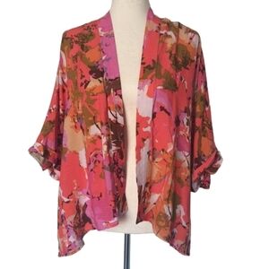 Anthropologie Floral Open Cardigan Womens OS Pink, Short Sleeves Blank London
